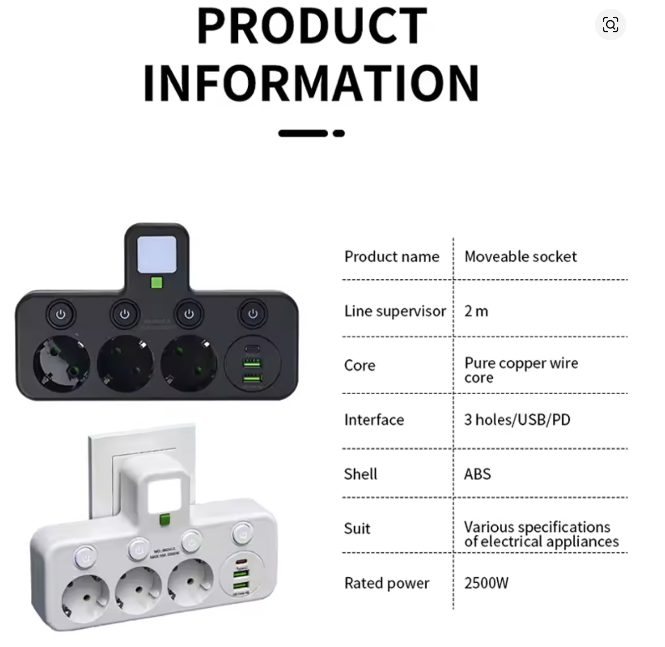 Універсальний перехідник HG-276 2500 Вт з 3 розетками ∙ Трійник з 2 USB + Type C Gtop HG-276 мережевий фільтр з підсвіткою - Зображення 2