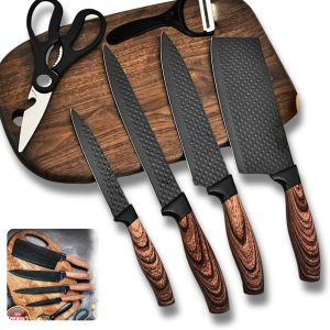 Набір кухонних ножів 4 шт + ножиці та овочечистка Kitchen utensils HA-177 ∙ Кухонний набір ножів HA-177