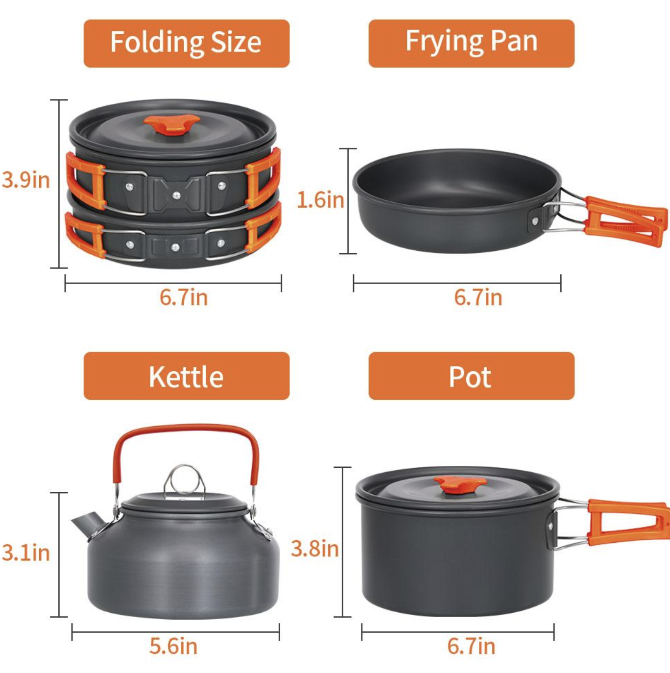 Набір туристичного посуду Camping Cooking ∙ Компактний металевий набір Camping Cooking для походів і кемпінгу - Зображення 2
