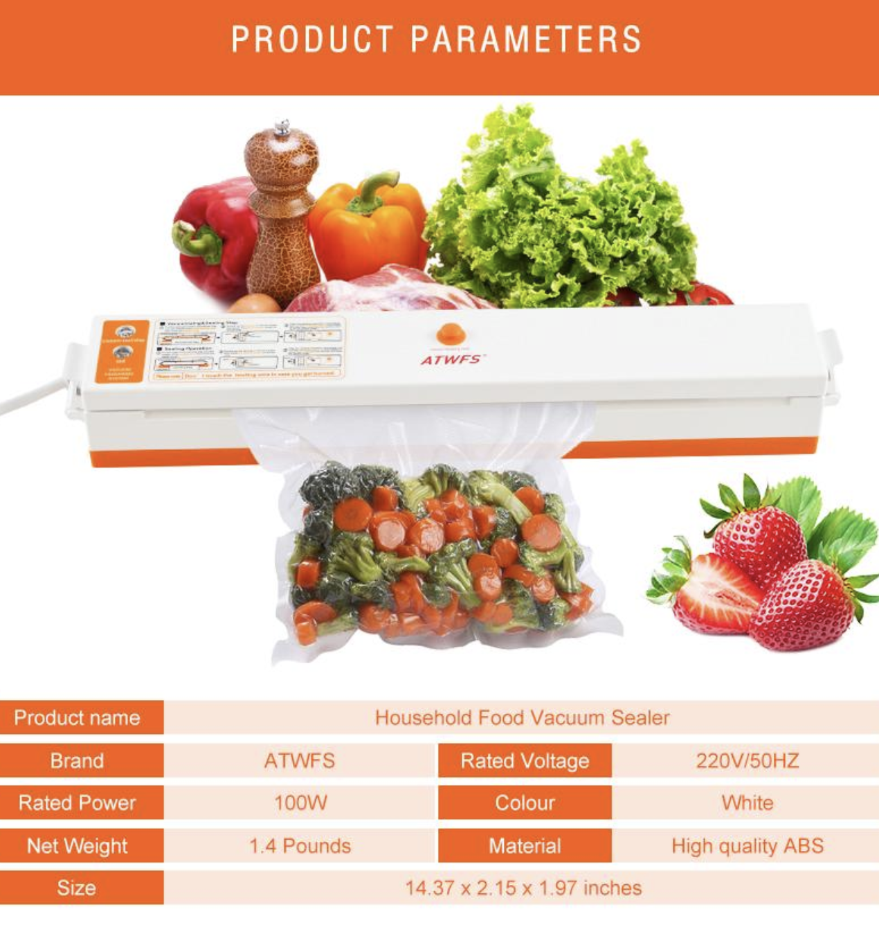 Кухонний вакуумний упаковщик Vacuum Sealer Freshpack PRO ∙ Збереження свіжості упаковщик Vacuum Sealer та економія місця - Зображення 4