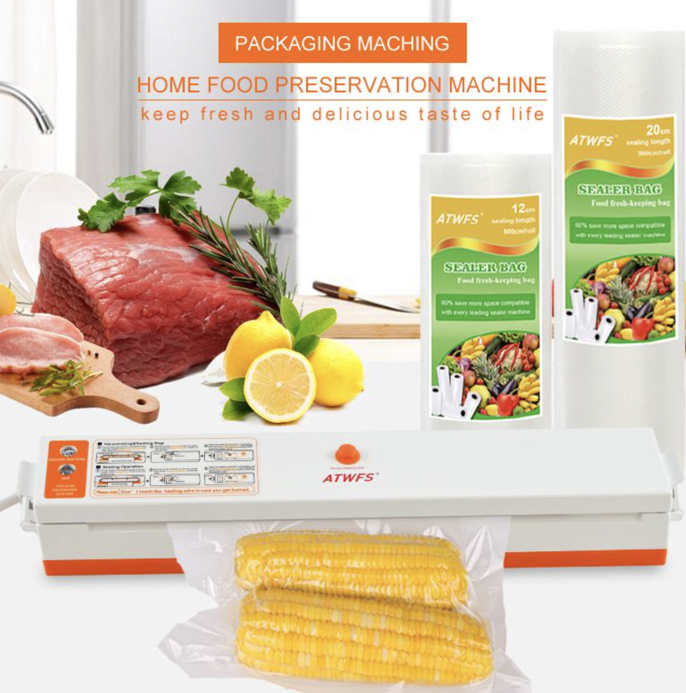 Кухонний вакуумний упаковщик Vacuum Sealer Freshpack PRO ∙ Збереження свіжості упаковщик Vacuum Sealer та економія місця - Зображення 3