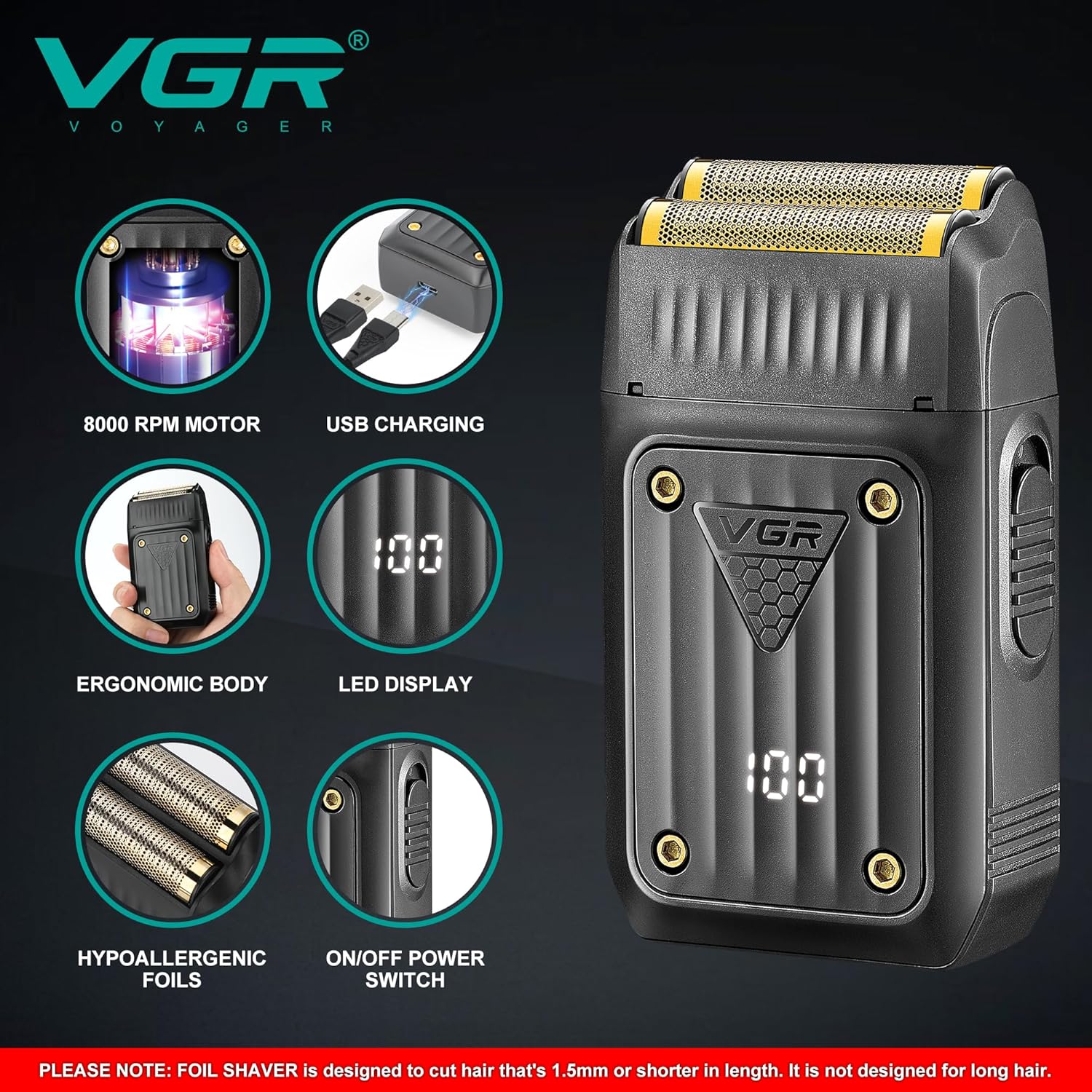 Електробритва VGR V-363 з USB-зарядкою та акумулятором ∙ Бритва VGR V-363 – сіткова електробритва для подорожей - Зображення 4