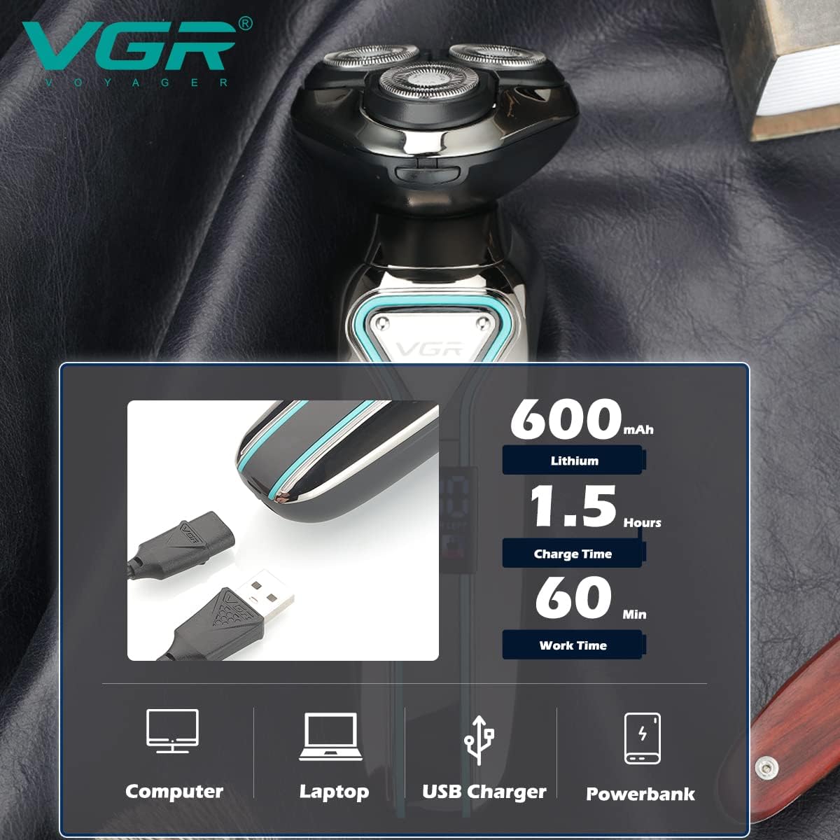 Професійна електробритва VGR V-323 ∙ Чоловіча акумуляторна VGR V-323 бритва - Зображення 2
