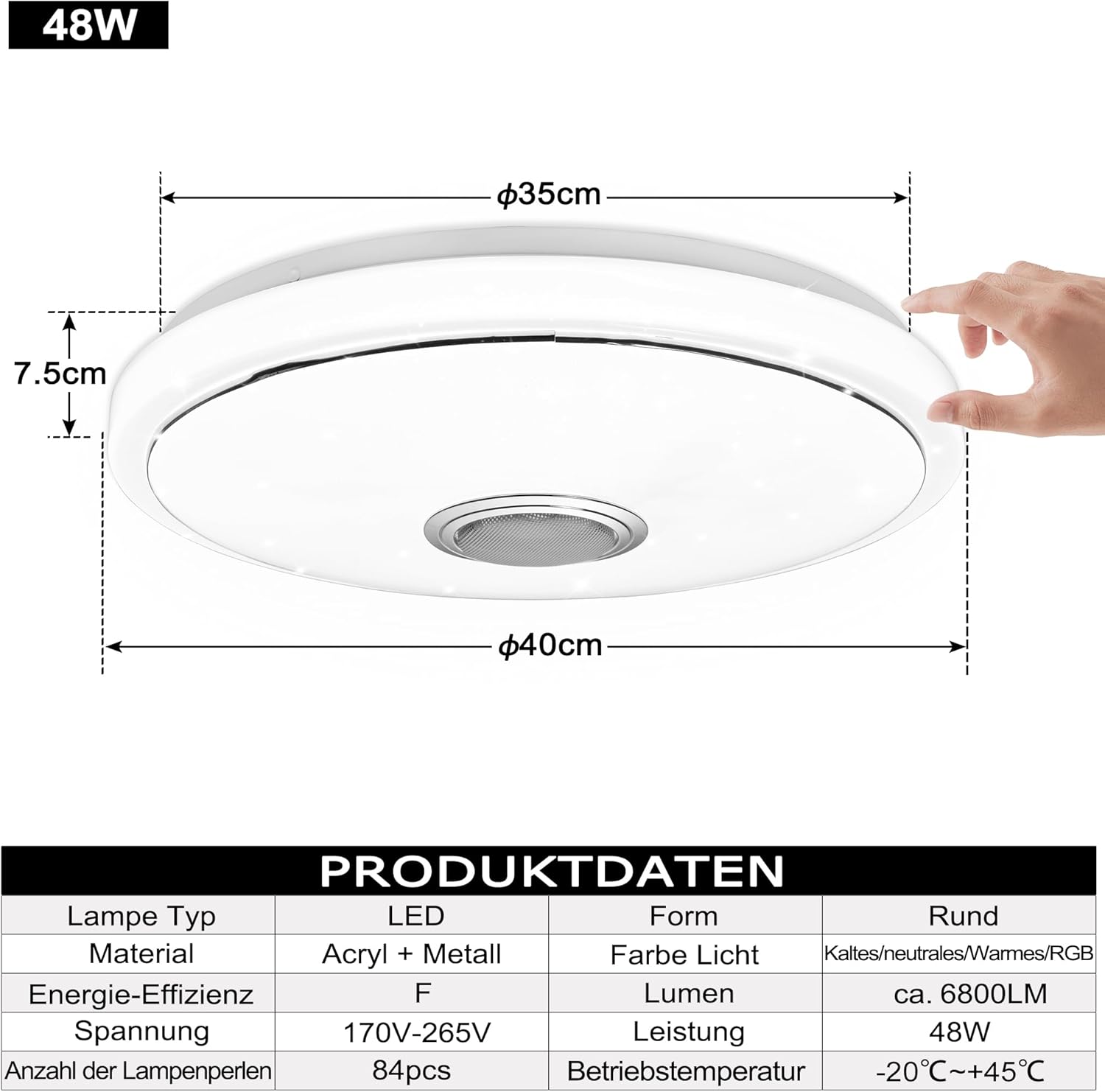 Світлодіодний світильник RGB Lamp 38 см ∙ RGB-люстра з Bluetooth-колонкою 60W - Зображення 2