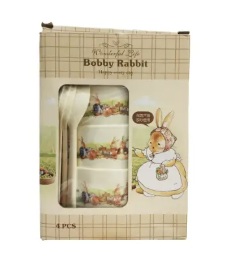 Дитячий набір посуду Bobby Rabbit 4 тарілки з ложечками ∙ Набір дитячих тарілок Bobby Rabbit - Зображення 2