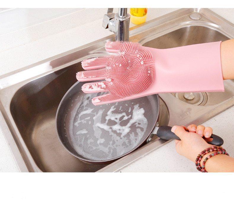 Силиконовые многофункциональные перчатки для мытья и чистки Magic Silicone Glov Розовый PR3 - Зображення 4
