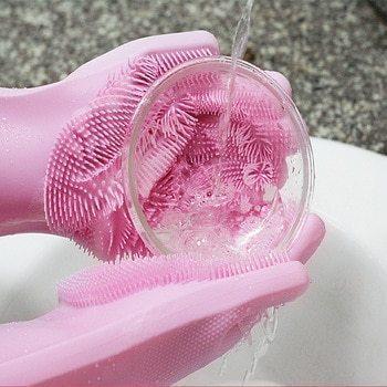 Силиконовые многофункциональные перчатки для мытья и чистки Magic Silicone Glov Розовый PR3 - Зображення 5