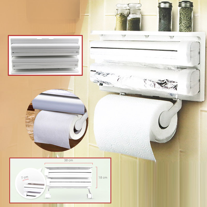 Кухонний підвісний диспенсер Kitchen Roll Triple Paper Dispenser Тримач для плівки, фольги та рушників - Зображення 4