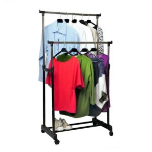 Телескопическая стойка вешалка для одежды и обуви двойная напольная Double Pole Clothes Mini