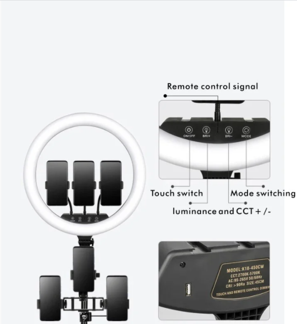 Кольцевая светодиодная Led лампа Ring Fill Light K18 45 см кольцевой - Зображення 3