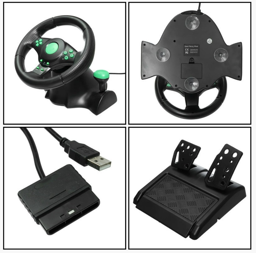 Джойстик кермо ігрове 3 В 1 Vibration Steering Wheel PS2/PS3/PC USB з вібровіддачею/ Ігрове спортивне кермо - Зображення 2