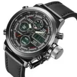 Чоловічий наручний годинник AMST Watch чорний • Стильний кварцовий годинник на руку в чорному кольорі для щоденного носіння, роботи та подарунка