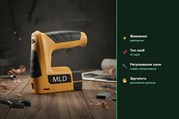 Електростеплер акумуляторний MLD AT-ST42 для скоб і цвяхів • Степлер будівельний електричний USB для меблів, оббивки, ремонту та монтажних робіт - Зображення 3