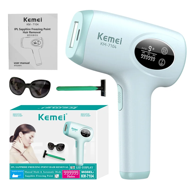 Фотоепілятор Kemei KM-7104 білий • IPL-епілятор для домашнього видалення волосся на обличчі, ногах, руках, тілі та зоні бікіні - Зображення 2