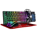 Ігровий комплект Gaming Combo 4-in-1 T-Wolf TF-400 чорний • Геймерський набір клавіатура, миша, навушники та килимок для ПК