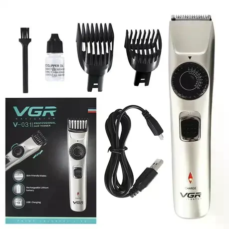 Машинка для стрижки VGR V-031 для волосся та бороди • Акумуляторний тример з телескопічними насадками 1–20 мм і USB-зарядкою