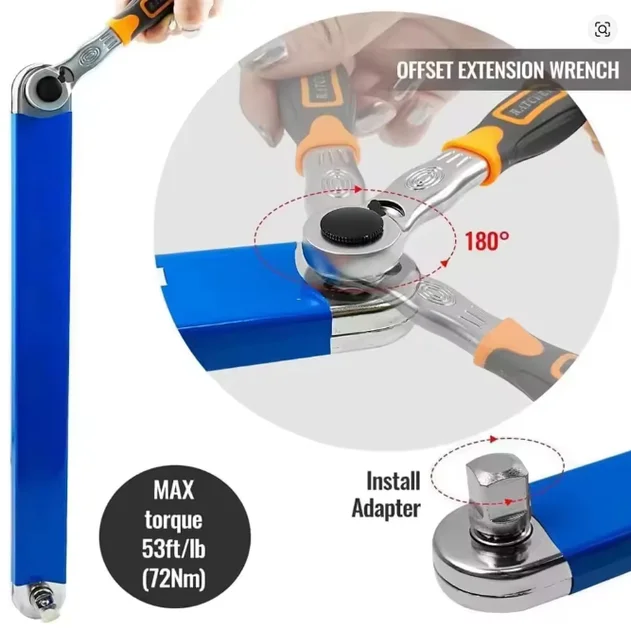 Подовжувальний ключ із храповим механізмом AND Tool 1/2", 1/4", 3/8" • Ключ-подовжувач для важкодоступних місць, авто, гаража та ремонту - Зображення 4