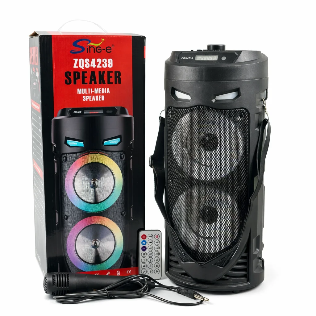 Портативна колонка Sing-e ZQS4239 з мікрофоном і світломузикою • Bluetooth колонка для музики, караоке, дому та відпочинку - Зображення 2