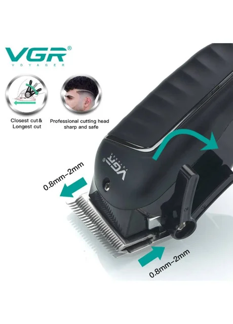 Професійна машинка для стрижки VGR V-683 для волосся та бороди • Акумуляторний тример з LED-дисплеєм, USB-зарядкою та насадками 3/6/9/12 мм - Зображення 3