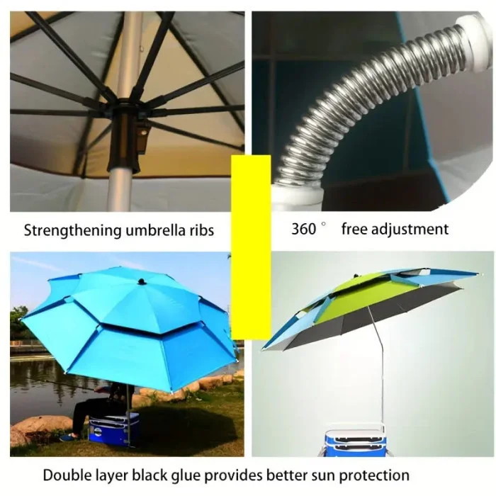 Рибальський зонт 2 м JTG2025-1darkred бордовий з вентиляційним клапаном, чохлом і гачками • Туристичний зонт для риболовлі та відпочинку на природі - Зображення 4