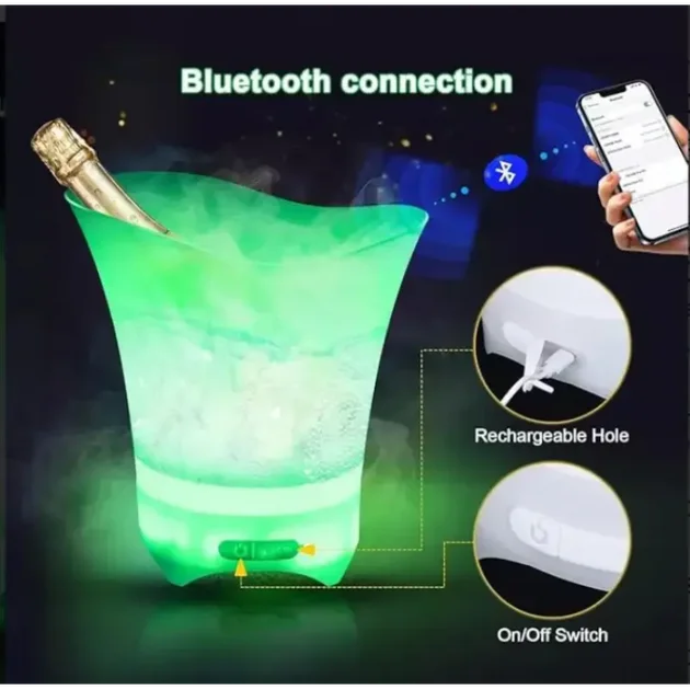 Світлове відро для льоду Bucket Light з Bluetooth • LED відро для напоїв, бару, вечірки, пікніка та сервірування - Зображення 5