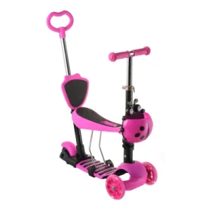 Триколісний дитячий самокат 5 в 1 з батьківською ручкою та сидінням Scooter ∙ Самокат трансформер для дітей зі світними колесами, регульованою висотою керма та кошиком